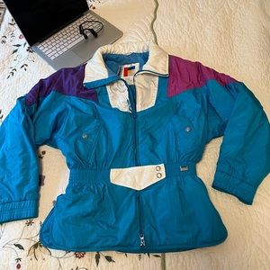 Vtg 80s Forte Skiwear Neon Purple/Teal Retro Ski Jacket size 10